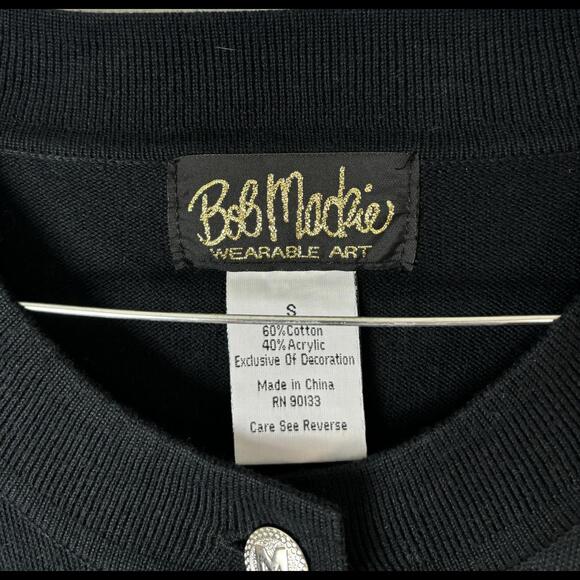 Bob Mackie Wearable Art Black Knit Cardigan with Colorful Embroidery - Size S - Picture 2 of 3